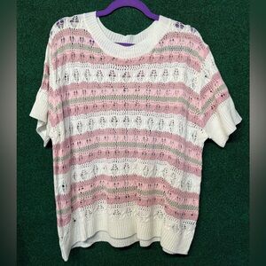 598 Pink and White Striped Knit Sweater